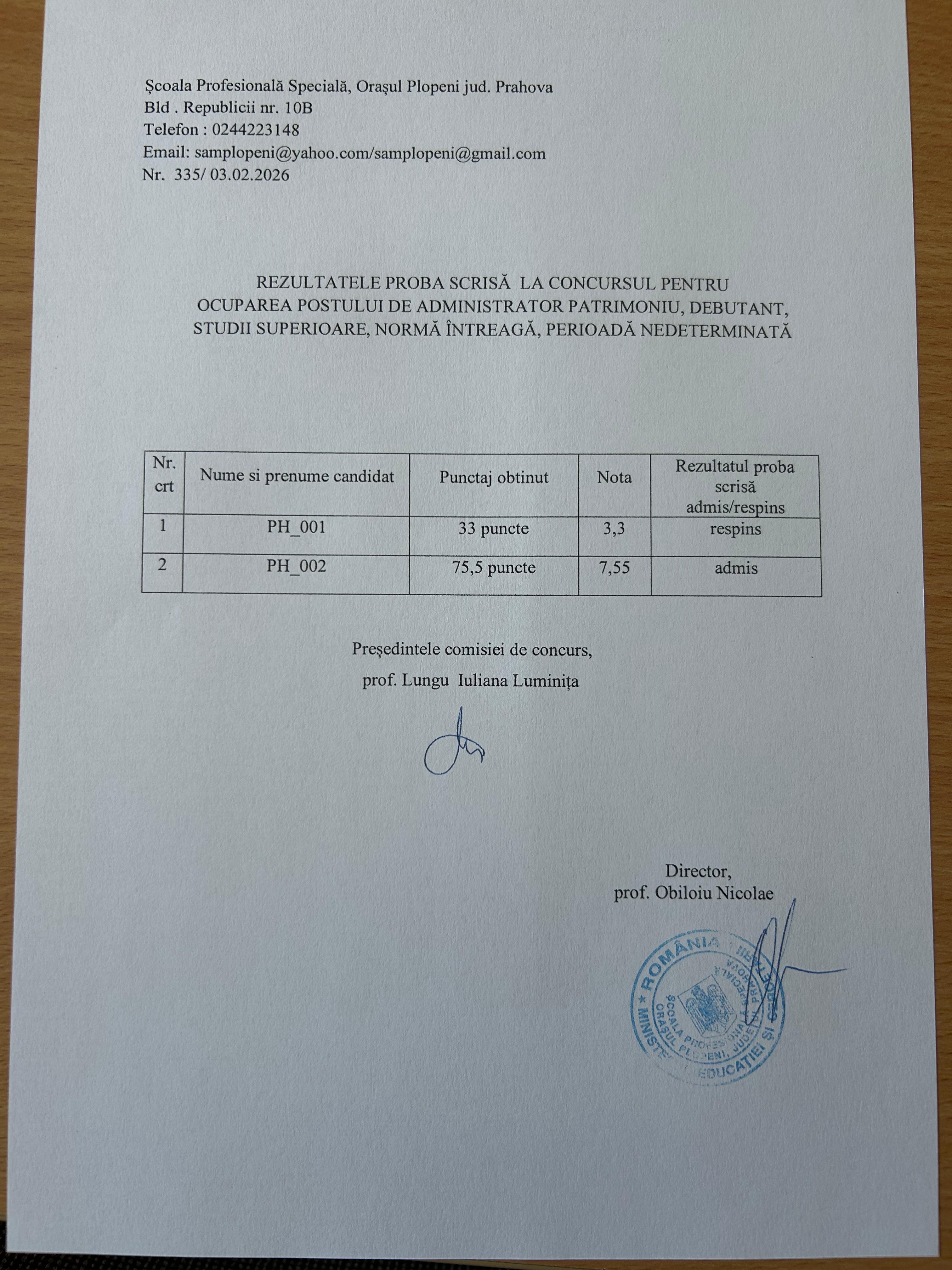 Rezultat proba scrisa
